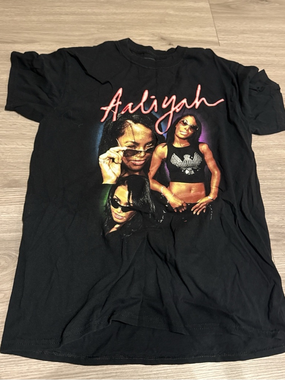 Aaliyah Graphic Tee - Black with Pink Script